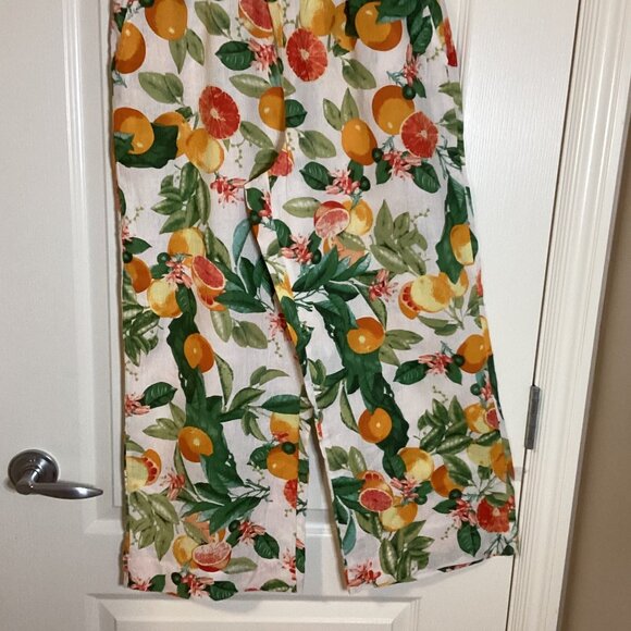 Cynthia Rowley Women's Linen Blend Tropical Pants Oranges Pockets Wide Flare Leg - Picture 2 of 7